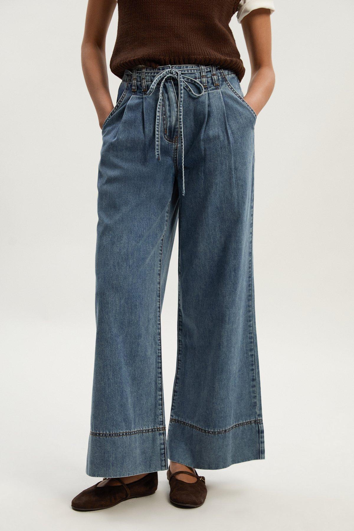 Denim Foiled Wide Leg Jeans | Karen Millen